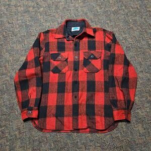 Vtg 70s 80s SPACECRAFT Lumberjack Plaid Outdoors Button Up Flannel Shirt Red Lg